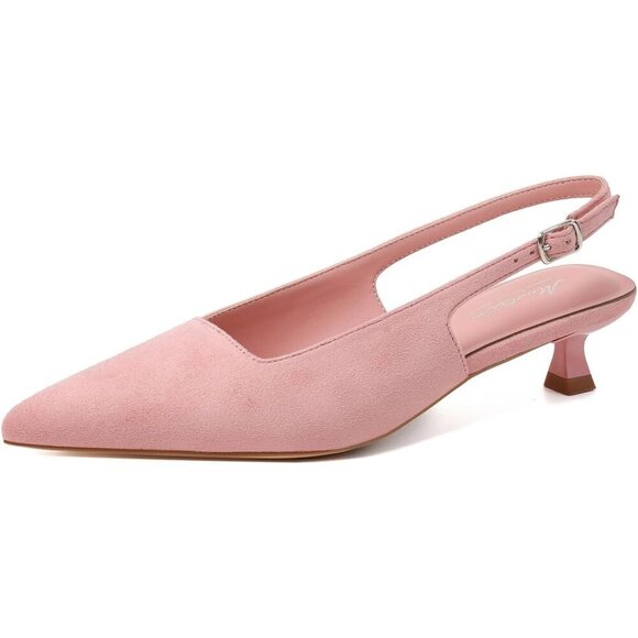 Shoes - Women's Pink Suede Pointed Closed Toe Slingback Kitten Heels Pumps Party Shoes